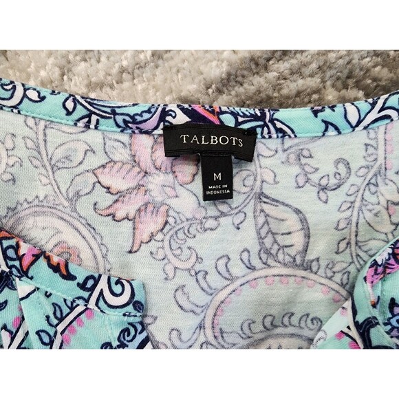 Talbots Women's Boho Floral 3/4 Sleeve V-Neck Top Pima Cotton/Modal Size Medium - Picture 5 of 7